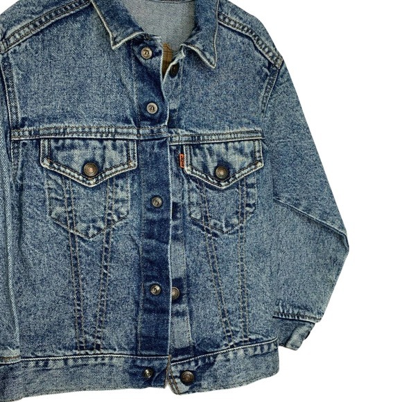 Levis Vintage Levis Kids Denim Trucker Jacket Sz 7 Acid Wash 90s Orange Tab USA - Picture 8 of 8